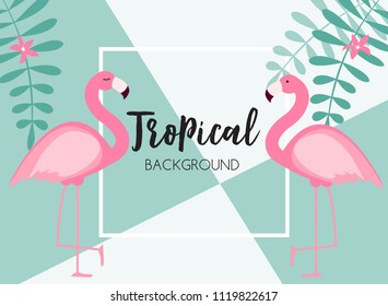 Cute Summer Abstract Frame Background with Pink Flamingo Vector Illustration EPS10