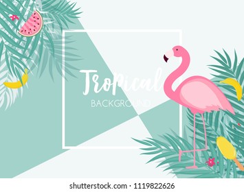 Cute Summer Abstract Frame Background with Pink Flamingo Vector Illustration EPS10