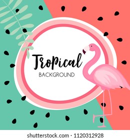 Cute Summer Abstract Frame Background with Pink Flamingo Vector Illustration EPS10