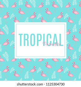 Cute Summer Abstract Frame Background with Pink Flamingo Vector Illustration EPS10