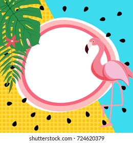 Cute Summer Abstract Frame Background with Pink Flamingo Vector Illustration EPS10