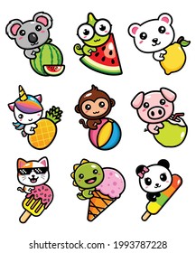 cute summer animal cartoon bundle set