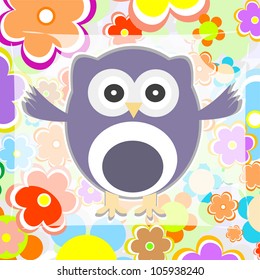 cute summer background owl with flower