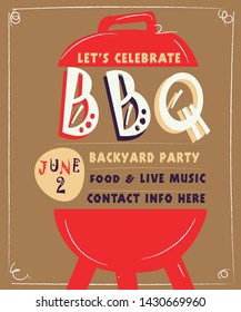 Cute summer BBQ invitation design template with grill 