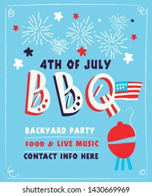 Cute summer BBQ invitation design template with grill 