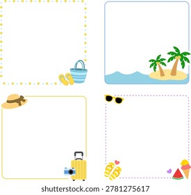 Cute summer beach frame collection with tropical vacation elements