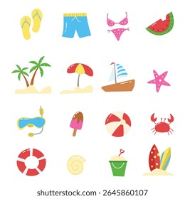 Cute Summer and Beach Icons – Summer Vacation Elements Collection