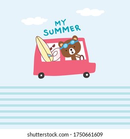 cute summer bear vector set