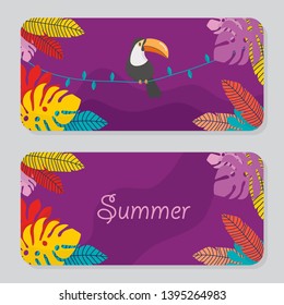 Cute summer card set with bird