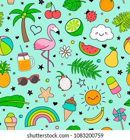 Cute Fruits Desserts Cartoon Seamless Pattern Stock Vector (Royalty ...