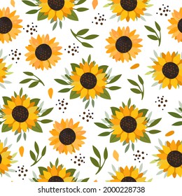 Cute summer cartoon pattern with sunflowers