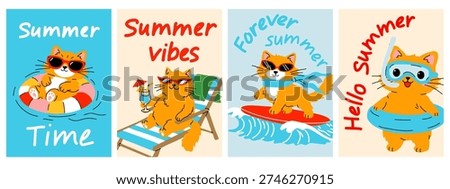 Cute Summer Cat Poster Collection Set