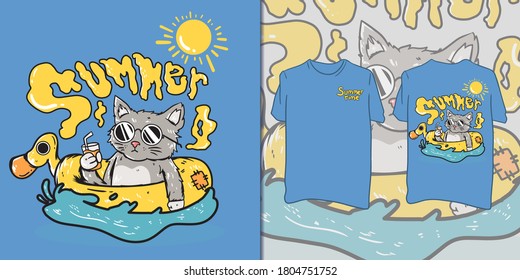 lindo gato de verano para camiseta