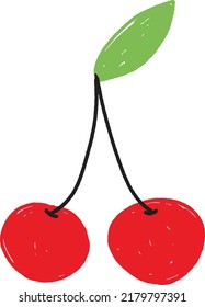 Cute Summer Cherries Doodle - Vector Isolated on White Background