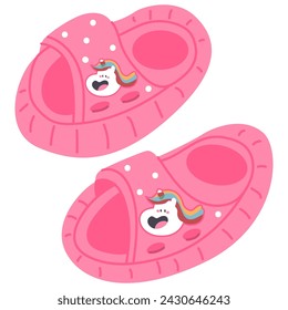 Cute summer children's slippers vector cartoon illustration isolated on a white background.