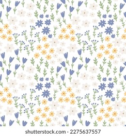 Cute summer daisy print - vector seamless pattern. Illustration in flat style with flowers