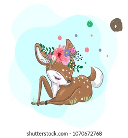 	
cute summer deer