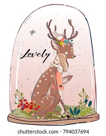 cute summer deer with hare