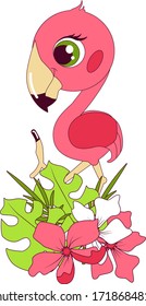 Conjunto de diseño de verano de elementos de vacaciones de moda. Vector. Aislado. Fondo blanco. Hawai, palma, flamingo