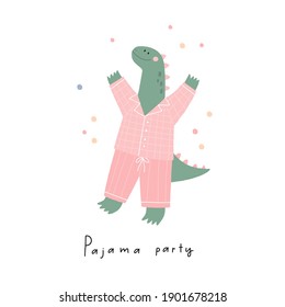 Cute summer dinosaur in flat style. Cartoon vector Dino pajama party