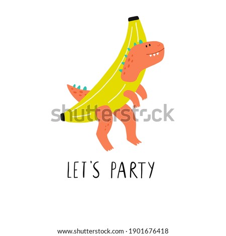 Cute summer dinosaur in flat style. Cartoon vector Dino In costume banana