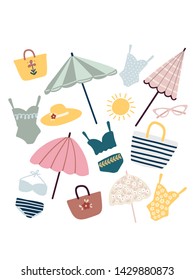 Cute summer doodle. Beach objects. 