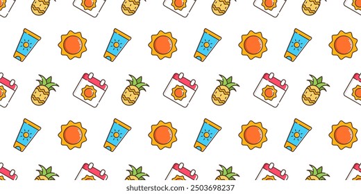 Cute Summer doodles icon repeating pattern background