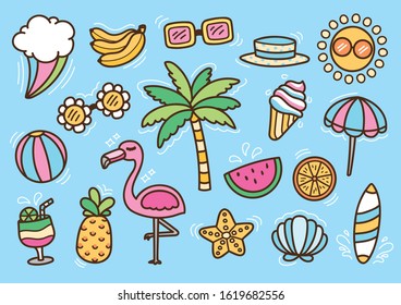 Cute summer doodles vector set.