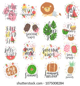 Cute summer elements in hand drawn style isolated on white. Summer set - calligraphy, koala, ice creamand much more. Vector collection. 	
