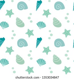 cute summer exotic seamless vector pattern background illustration with seashells