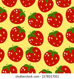 Cute summer flat pattern with fruits. Strawberry. Great food background for your design. Vegan, vegetarian, healthy food, diet concept. 