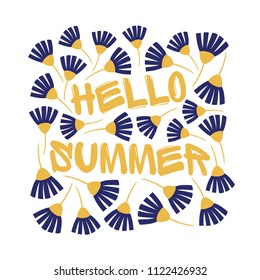 Cute summer floral card template "Hello Summer". Perfect for invitation, scrapbooking, web, card, blog, sale, calendar cover, notes. Vector illustration