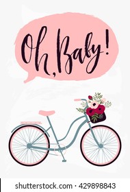 Cute summer floral card template "Oh baby". Perfect for invitation, scrapbooking, web, card, blog, sale, calendar cover, notes and many other. Vector illustration