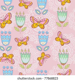 cute summer floral pattern with butterfly
