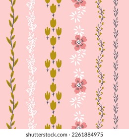 Cute Summer Florals Vector Seamless Vertical Borders Set