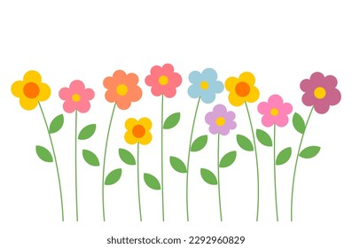 Cute summer flowers on white background. Vector illustration.