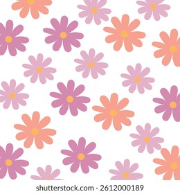 Cute summer flowers seamless pattern,colorful daisies repeating pattern

on white background