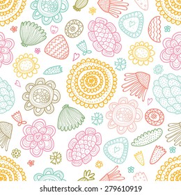 Cute summer flowers. Vector seamless pattern.