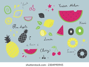 Cute summer fruit illustration set