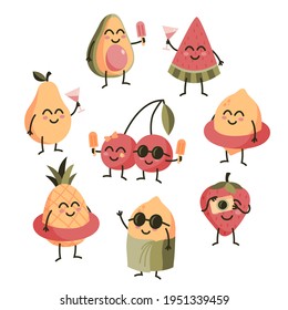 Cute summer fruit sticker character set 
