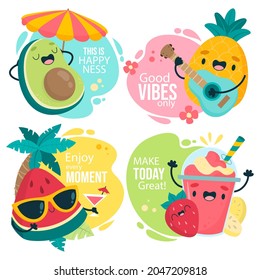 Cute Summer Fruits With Motivational Text Set Vector