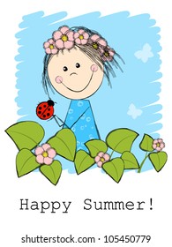 Cute summer girl with ladybird