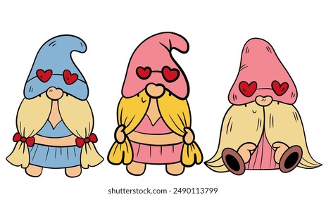 Cute Summer Gnome Cartoon Vector Set - Various Poses.