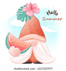 Cute summer gnome illustration for decoration