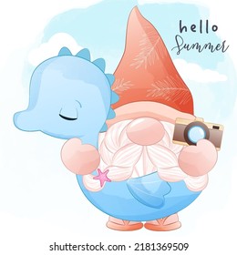 Cute Summer Gnome Illustration in Aquarell