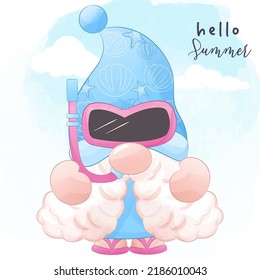 Cute Summer Gnome Illustration in Aquarell-Illustration