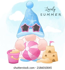 Cute Summer Gnome Illustration In Watercolor Illustration