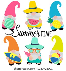 Cute Summer Gnome, Vector Illustration Art.