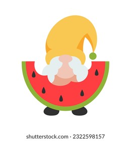 Cute Summer Gnomes. Hello Summer Beach Party With Cute Gnomes Isolated On White. Surfing Gnome Character, Cartoon Illustration.