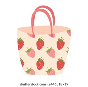 Cute summer handbag with strawberry pattern hand drawn on a white background